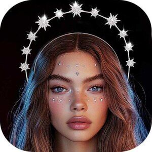 Star Halo Headband Silver Rhinestone Goddess Headpiece Metal Mary Celestial Head